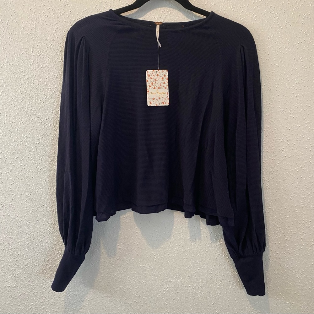 NWT Free People Indigo Billie Ribbed Blouson Sleeve Top Sz. XS - Picture 3 of 6
